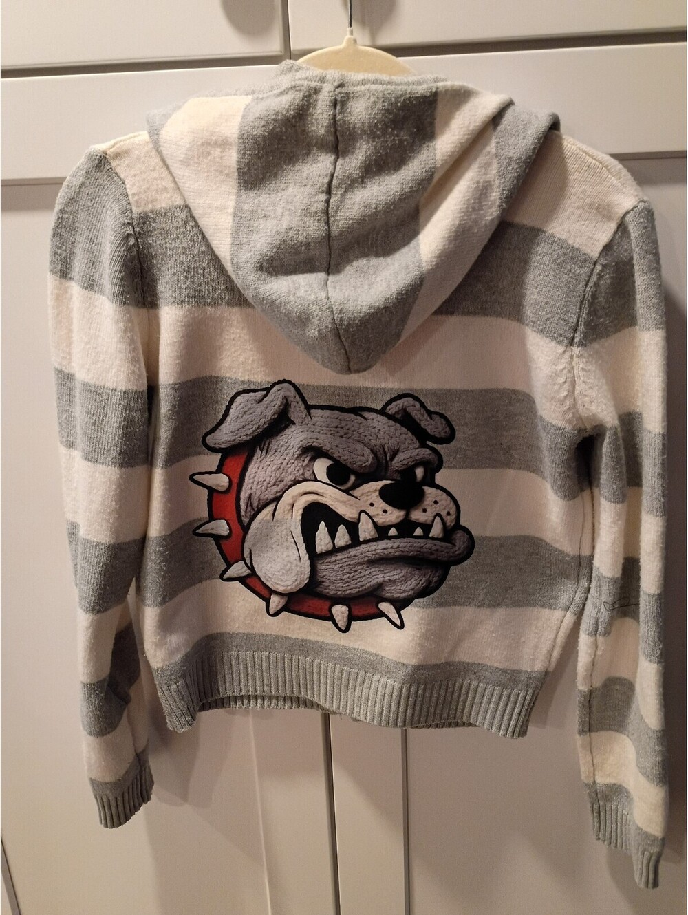 Custom Pink Rose Striped Hooded Zip-Up Sweater with OSU Bulldog Graphic